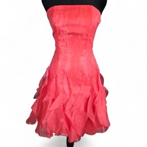 Jessica McClintock Gunne Sax Vintage Strapless Pink Ruffle Mini Dress Size 3